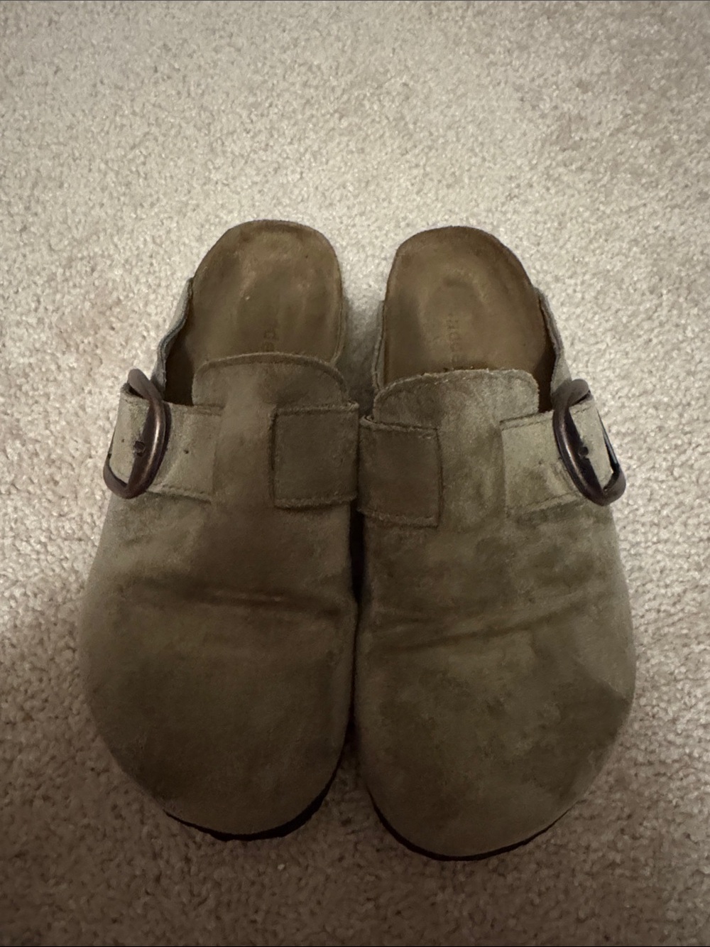 Madden Girl Tan Suede Slip-On Clogs with Buckle